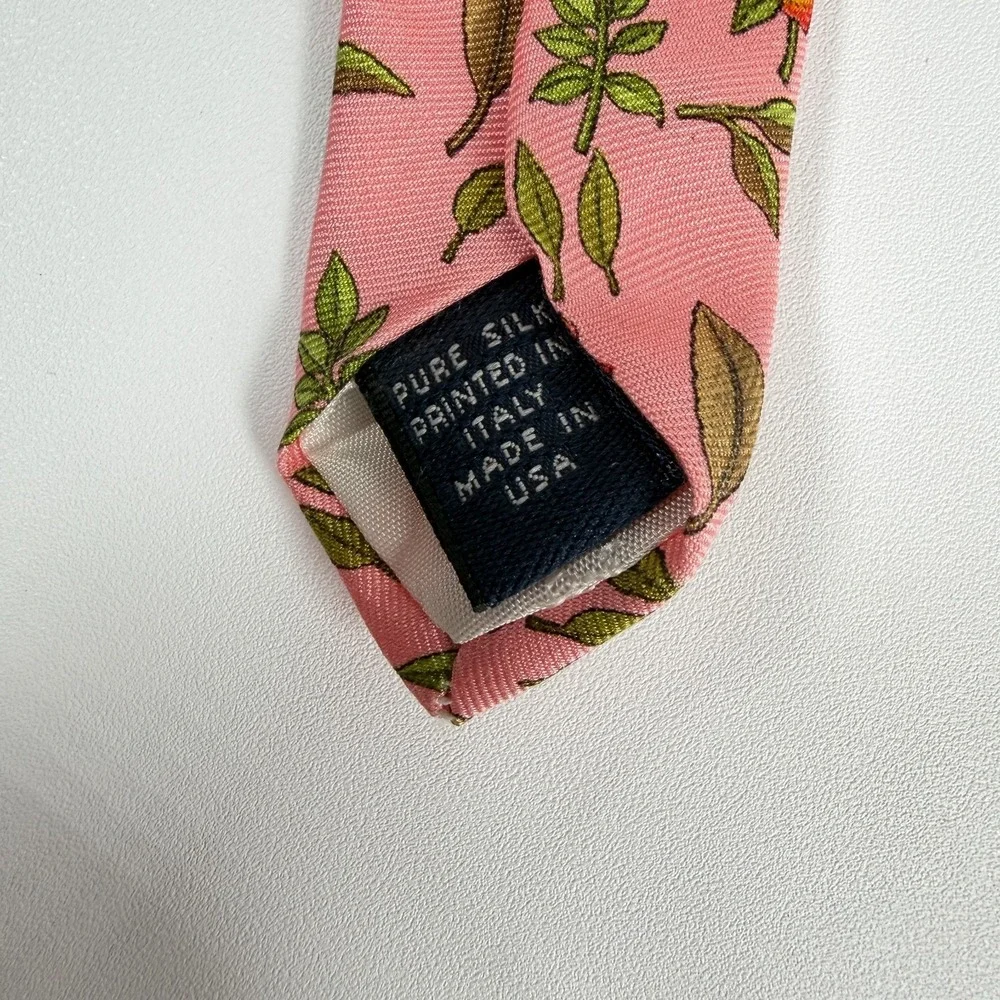 Brooks Brothers Makers Tie Silk Printed In Italy Pink Floral Leaf Silk Necktie